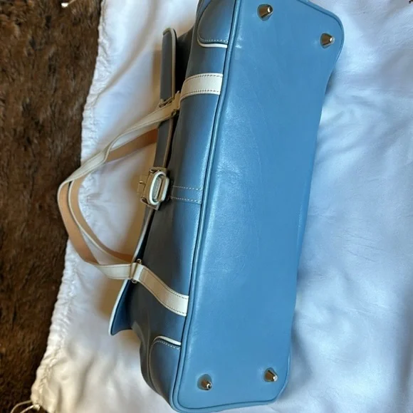 EUC Coach Hampton vintage Bag,Blue & White Leather W/Coach dust bag - Picture 4 of 14